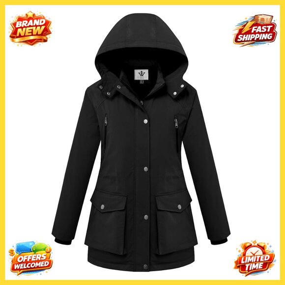Women's Waterproof Puffer Jacket with Detachable Hood Slim Fit Winter Coat